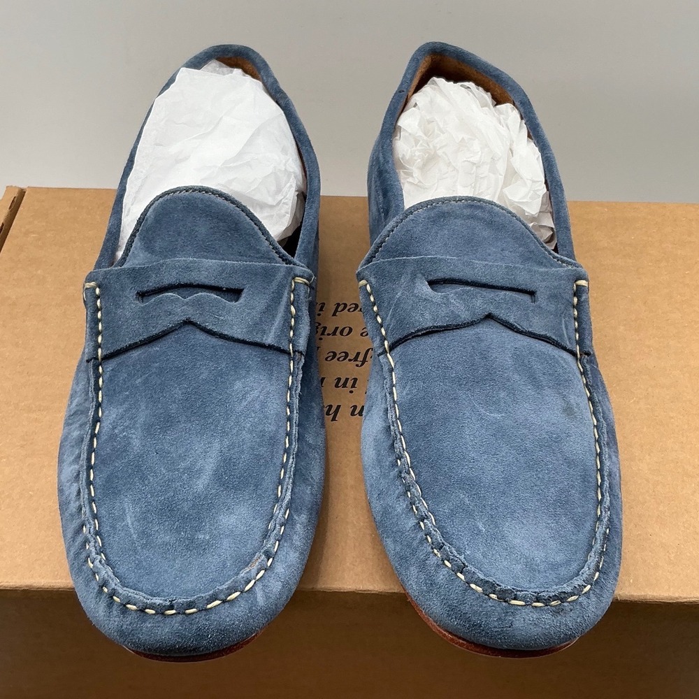 Allen Edmonds Mens Blue Suede Penny Driving Loafers Moc Toe Shoes 11D 6459 80069